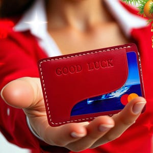 Tarjetero de cuero rojo de lujo, billetera para tarjetas hecha a mano, cuero auténtico hecho a mano, diseño minimalista, billetera pequeña para tarjetas