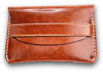 Cartera de cuero marrón hecha a mano - Portatarjetas delgado personalizado - Minimalista y compacto - Cartera de cuero curtido vegetal