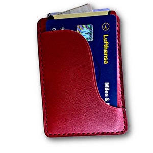 Tarjetero de cuero rojo hecho a mano - Billetera minimalista personalizada - Tarjetero y portadocumentos - Billetera fina de cuero para regalo