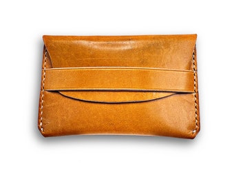 Handmade Yellow Leather Card Holder - Minimalist Slim Wallet Gift for Men & Women - Made in USA