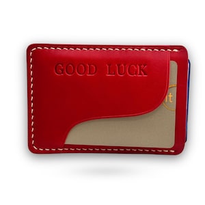 Tarjetero de cuero rojo de lujo, cartera de tarjeta de cuero hecha a mano, diseño minimalista hecho a mano de cuero 100% real personalizado delgado