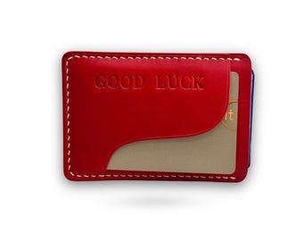 Handmade Red Leather Card Holder: Minimalist Slim Wallet, Personalized