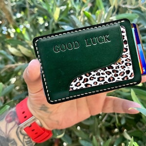 Titular de tarjeta de crédito de cuero de billetera personalizada / Titular de tarjeta personalizado delgado / verde