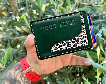 Personalized Wallet Leather Credit Card Holder | Slim | Green Custom Cardholder