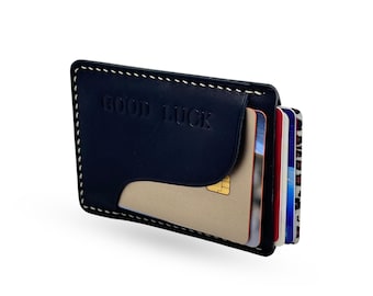 Titular de la tarjeta de cuero delgado - Cartera minimalista de la tarjeta de crédito negra - CardWallet de los hombres con estilo personalizado - Titular de la tarjeta del hombre pequeño