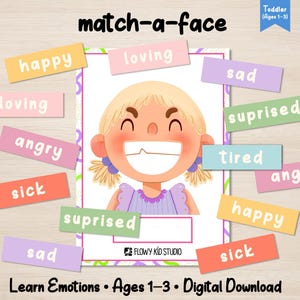 Match-a-Face Kleinkind Aktivität PDF Mädchen Version | Montessori Gesichtsteile Klettverschluss zum ausdrucken für Busy Book | Feinmotorik SEL Lernen