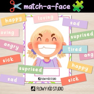 Match-a-Face Kleinkind Aktivität PDF Mädchen Version | Montessori Gesichtsteile Klettverschluss zum ausdrucken für Busy Book | Feinmotorik SEL Lernen