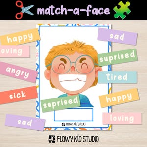 Spiel ein Gesicht druckbar für Kleinkinder Jungen Version | Emotions Memory Spiel 1-3 Jahre | Gefühle Gesichter Aktivität | Digitales SEL-Lernen für die Vorschule