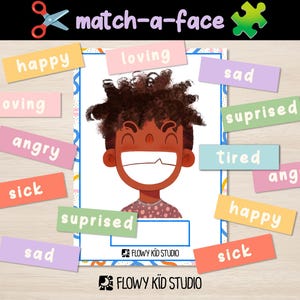Junge Emotion Printable für Kleinkinder | Wähle ein Gesicht Spiel | Sozial emotionales Lernen | Feinmotorik für Vorschulkinder SEL Lernen