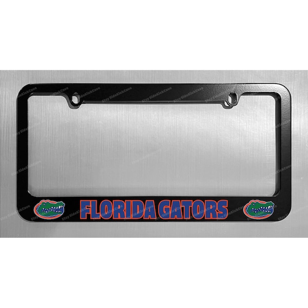 Florida Gators Black Metal Custom Made License Plate Frame + Screw Covers