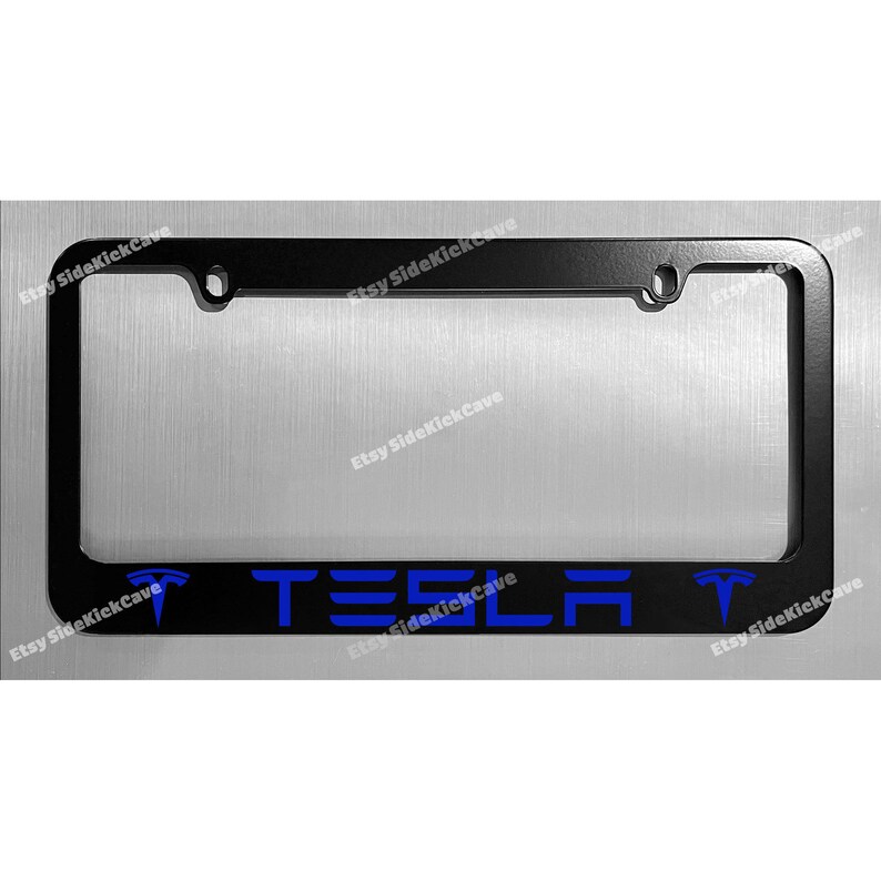 TESLA Blue Custom Made Black Metal License Plate Frame screw Etsy