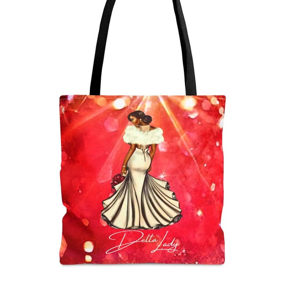 Delta Sigma Theta Lady Tote Bag, DST Crimson & Cream Tote Bag, Soror Gift, Sisterhood Gift, Initiation Gift,