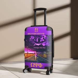 Dapper Personalized Omega Psi Phi Travel Suitcase l  Father&#39;s Day Gift l Omega Purple & Gold Hardcase Luggage l Adjustable Safety Handle