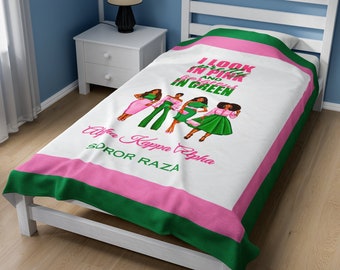 Personalized Alpha Kappa Alpha Velveteen Plush Blanket | AKA Throw | Customized AKA Bedding | AKA Sorority Gift l Initiation Gift