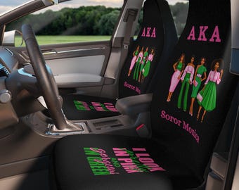 Alpha Kappa Alpha Car Seat Cover Set (Front Seats) l AKA Car Accessories l Alpha Kappa Alpha Sorority Gift l Initiation Gift