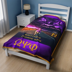 Personalized Omega Psi Phi &quot;Omega Stomp&quot; Velveteen Plush Blanket | Father&#39;s Day Gift l Omega Throw | Omega Psi Phi Bedding l Probate Gift