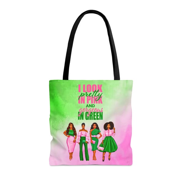 AKA Tis The Season To Be Pretty Tote Bag, AKA Pink & Green Tote Bag, Soror Sisterhood Gift, Initiation Gift, Christmas Secret Santa Gift