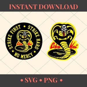 Cobra Kai png-SVG | Strike First Strike Hard No Mercy SvG PnG | Gelaagde Cobra Kai-map | Gelaagd Kobra Kai-logo |
