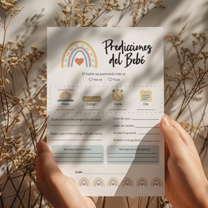 Jeu de prédiction de baby shower Espagnol | Thème bohème arc-en-ciel | Espagnol imprimable | Jeux de baby shower espagnols | Jeux de baby shower bohème espagnol