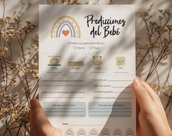 Baby Shower Prediction Game Spanish | Rainbow Boho Theme | Spanish Printable | Spanish Baby Shower Games | Boho Baby Shower Games Spanish
