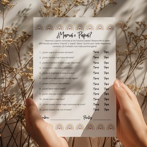 Moeder of vader babyshowerspel Spaanse versie | Babyshower voor mama of papa | Babyshowerplezier | Themagames babyshower boho | Afdrukbare items