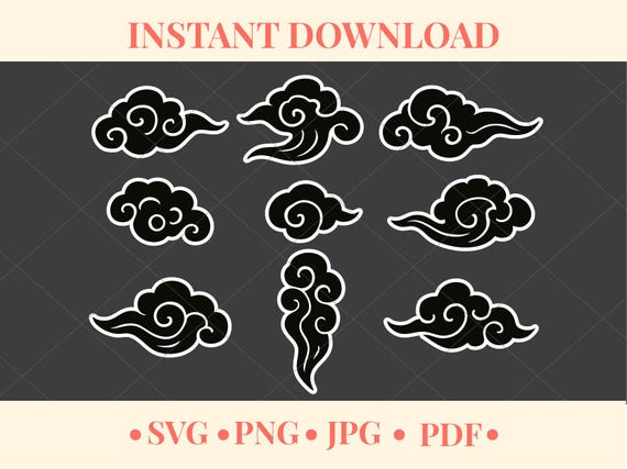 Japanese Clouds | Layered Clouds | Curly Cloud SVG | Clouds Bundle