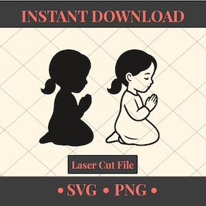 Bambina che prega SVG / Bambina che prega / Silhouette di bambina che prega / Bambina che prega SVG / File di taglio di bambina che prega / Schema di preghiera