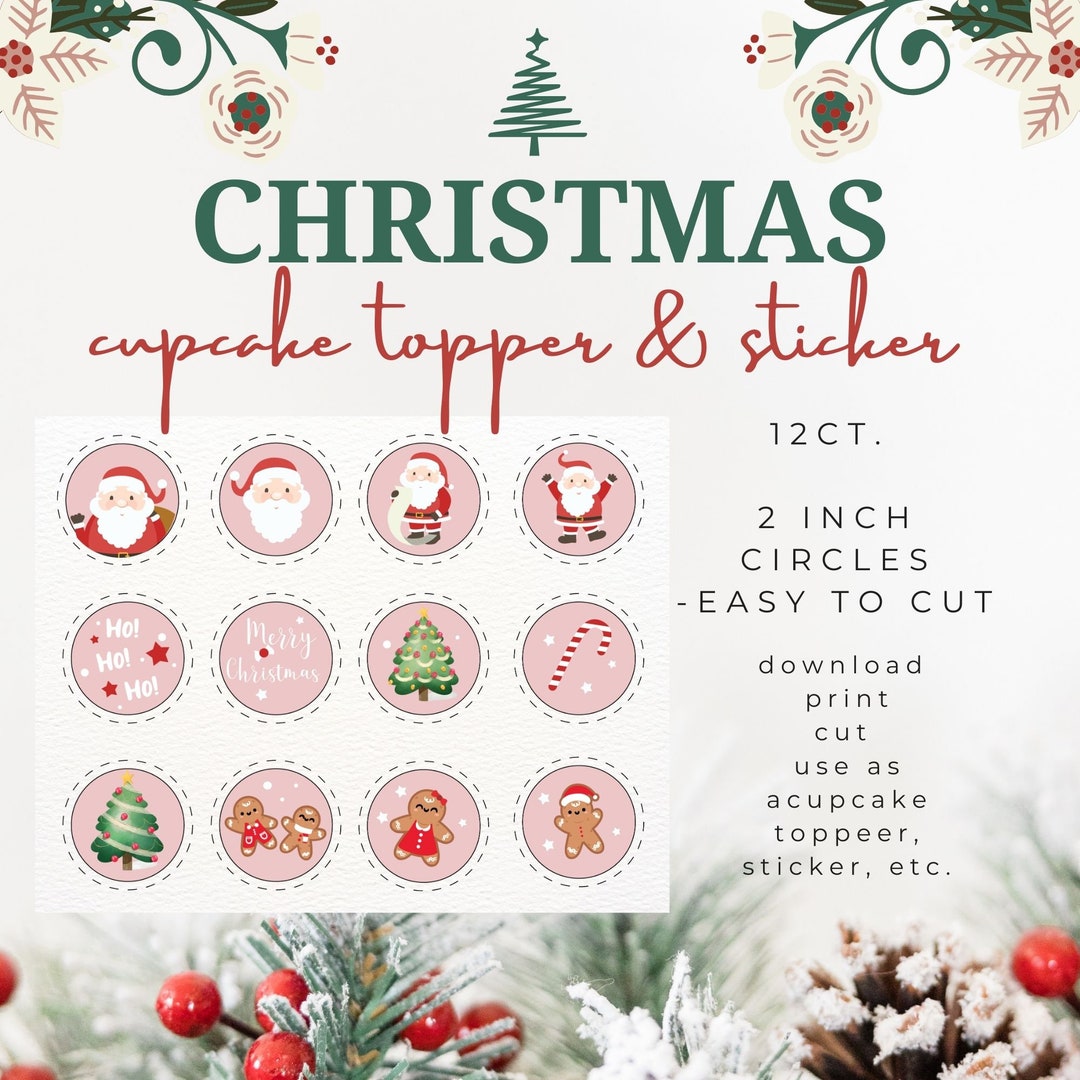 Pink Christmas Printable Cake Topper Christmas Tree Cake Etsy