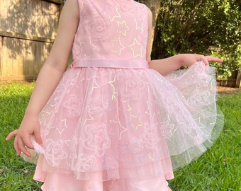 Blush Pink Star Tulle Princess Dress: 1st 2nd 3rd 4th Birthday Outfit
