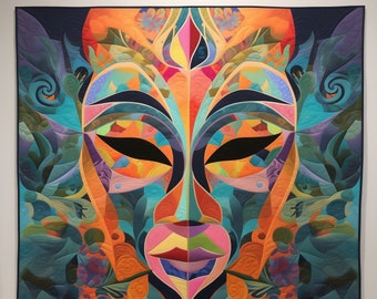 Psychedelisch patchworkpatroon, abstract quiltpatroon, quiltpatroon pdf, psychedelische quilt, quiltnaaipatroon, collagequilt, patchwork