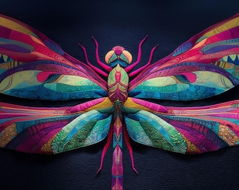 Dragonfly Quilt Pattern PDF, Raw Edge Applique Wall Hanging, Printable Collage Template