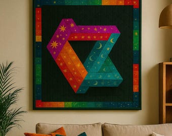 Geometric Quilt Pattern , Optical Illusion Patchwork Design, Modern Quilting Template with Relaxing Visual Effect ,pattern for beginners
