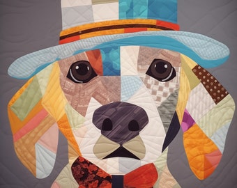 Dog Patchwork Pattern , Dog Quilt Pattern , Quilt pattern , Dog with Hat and Bowtie Pattern , Patchwork Pup Pattern , Sewing Dogs , quilting