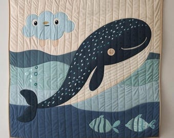 Baby-Wal-Quiltmuster (PDF) – Ozean-Applikation für Kinderzimmer – Wandbehang mit offener Kante