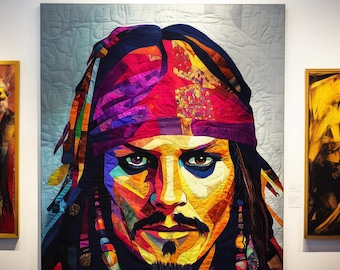 Patrón de edredón pirata de Jack Sparrow, diseño de patchwork en PDF, descarga digital de bloque de edredón con apliques