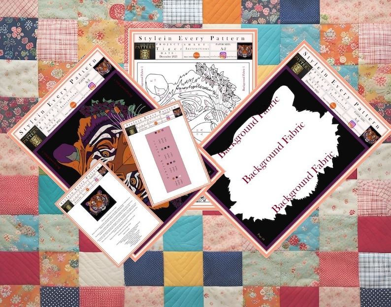 Tiger patchwork pattern , tiger patchwork quilt , quilt pattern pdf, tiger quilt ,tiger sewing , tiger quilt pattern , tiger block quilt image 2
