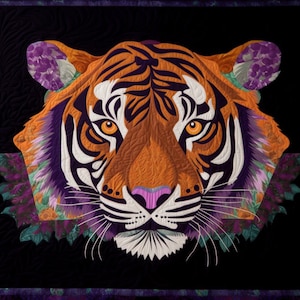Tiger patchwork pattern , tiger patchwork quilt , quilt pattern pdf, tiger quilt ,tiger sewing , tiger quilt pattern , tiger block quilt image 1