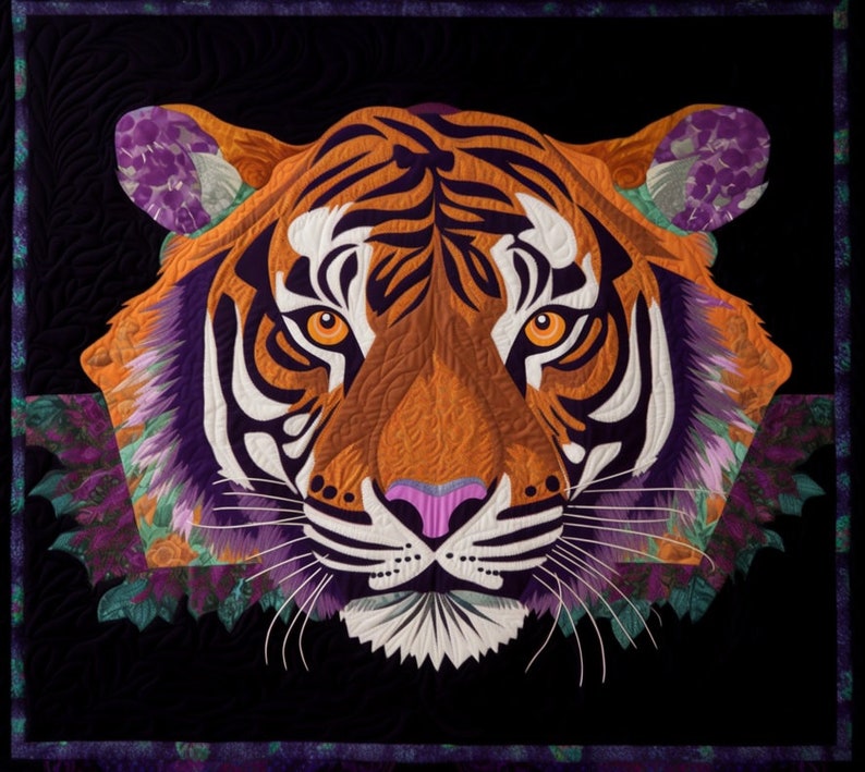 Tiger patchwork pattern , tiger patchwork quilt , quilt pattern pdf, tiger quilt ,tiger sewing , tiger quilt pattern , tiger block quilt image 1