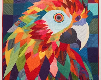 Patchwork Parrot pattern ,  Quilt block parrot  , Tropical bird quilt  , Sewing a parrot quilt  , sewing instructions , parrot blanket ,