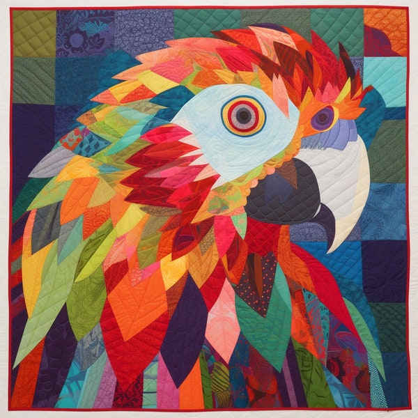 Patchwork Parrot pattern ,  Quilt block parrot  , Tropical bird quilt  , Sewing a parrot quilt  , sewing instructions , parrot blanket ,