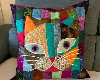 Cat Quilt Block Cushion Pattern: Modern Appliqué Patchwork (PDF Pattern A2 Size Template)