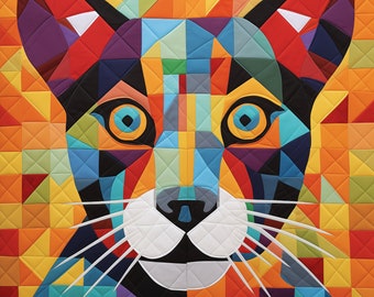 Patchwork Colorful Leopard Quilt Block template, PDF template Instant Download, Colorful Leopard Quilt Template