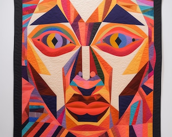 Abstract patchworkpatroon, abstract quiltpatroon, abstract naaipatroon, gezichtsquilt, psychedelisch quiltpatroon, pdf-quiltpatroon