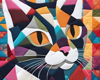 Patrón patchwork de gatos, Proyecto de patchwork de animales, Diseño de colcha de gatos, Proyecto de costura de patchwork de gatos, técnicas de costura, coser gato, gato