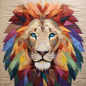 Motif de lion en patchwork , Conception de lion pour motif de courtepointe , Patron de couture patchwork pour lion , Projet de patchwork animal , Couture , Patchwork de lion