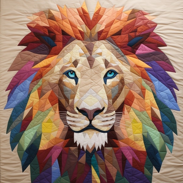 Motif de lion en patchwork , Conception de lion pour motif de courtepointe , Patron de couture patchwork pour lion , Projet de patchwork animal , Couture , Patchwork de lion