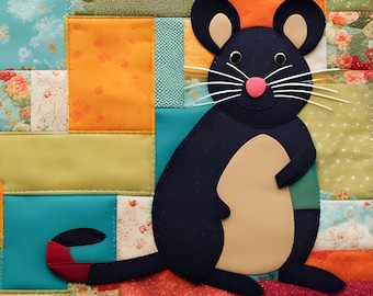 Mouse Quilt Block template , Digital PDF Download , patchwork