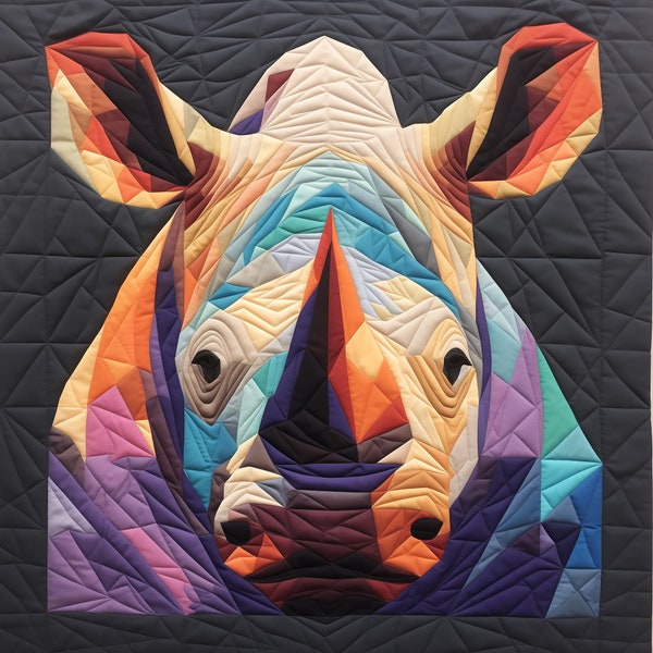 Motif patchwork de rhinocéros, motif de courtepointe de rhinocéros, motif de couture de rhinocéros, courtepointe d'animaux, patchwork d'animaux, motif de rhinocéros