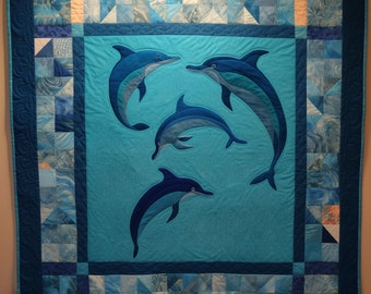 PDF Patchwork template for Dolphin Quilt ,  Paper Piecing and Piecing Techniques