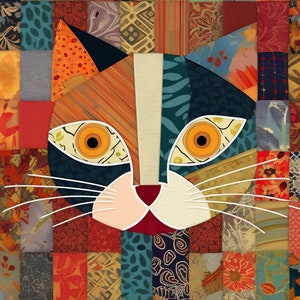PDF template for Appliqué ,cat patchwork pattern, cat quilt pattern ,cushion appliqué pattern ,cat pattern for cushion ,easy sewing pattern